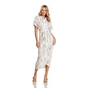 Trish‎ Scully Floral Button Front Shirt Dress Romantic Cottagecore Women's 6 New